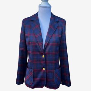 Vtg Cape Cod Match Mates womens Blazer red blue plaid 10 retro academia